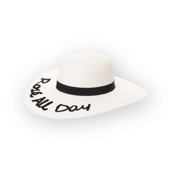 new Rose All Day ☻ Jet Setter Oversize Brim Floppy Sun Hat ☻ White Black Letters - Picture 9 of 14